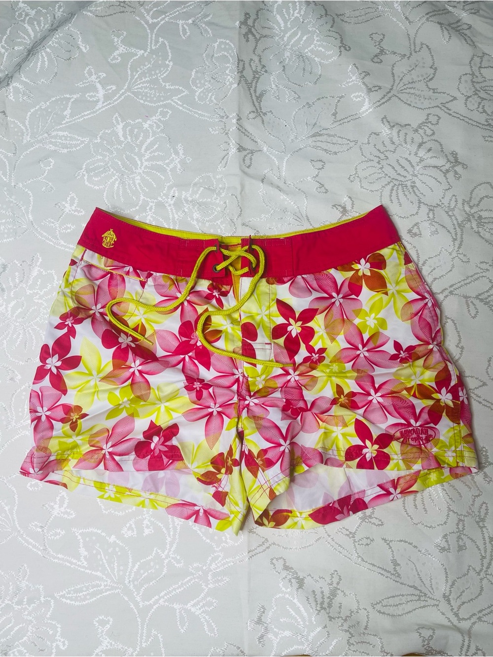 Floral Drawstring Women’s Swim Shorts - Pink & Yellow